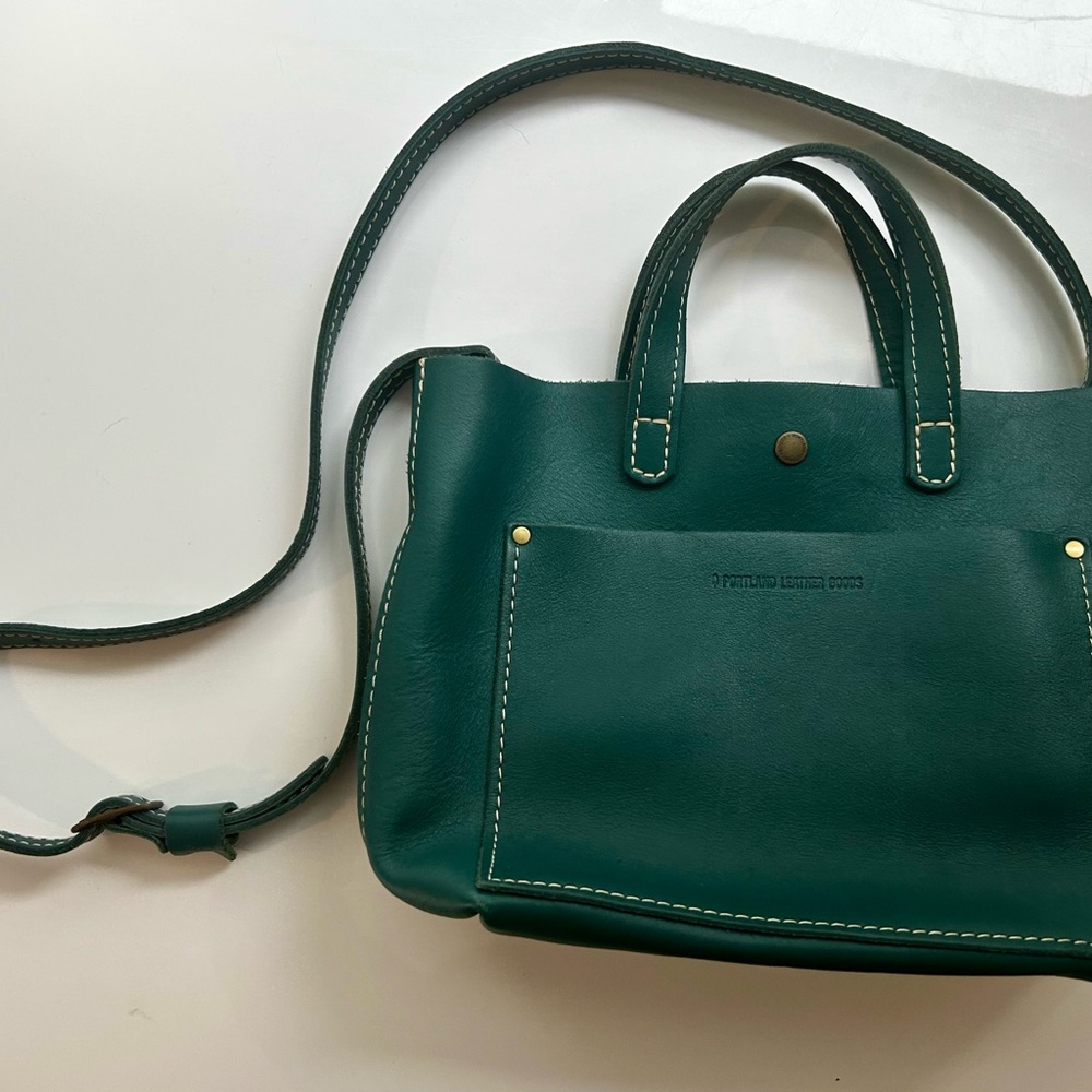 Portland Leather Teal Leather Mini Crossbody Tote Bag